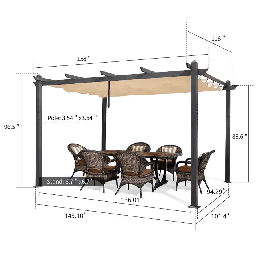 PURPLE LEAF Outdoor Pergola with Retractable Canopy Aluminum Shelter for Porch Garden  Beach Shade Pavilion Pergola Modern Backyard Deck